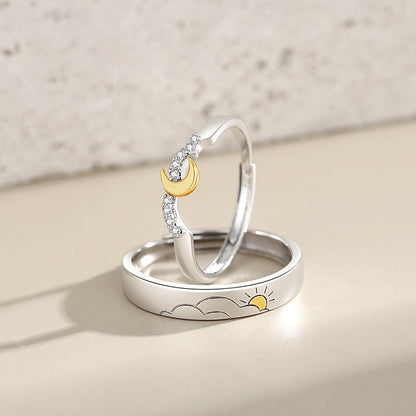 Custom Engravable Sun and Moon Promise Rings for Couples