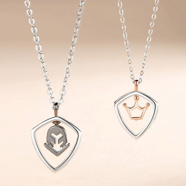 Knight Princess Crown Couple Necklaces Set for 2