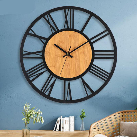 Roman Numbers Silent Wall Clock – Timeless Metal & Wood Design