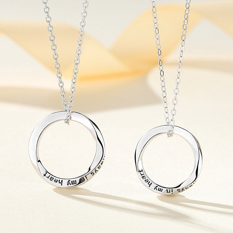 Engraved Promise Mobius Circle Necklaces Set for 2