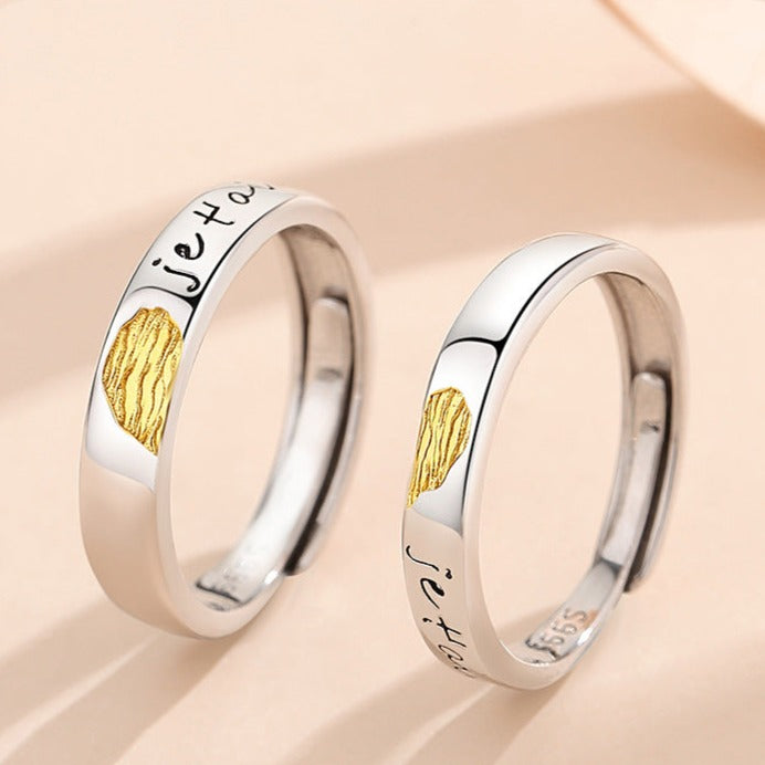 Engraved Half Hearts Rings Set for Men and Women