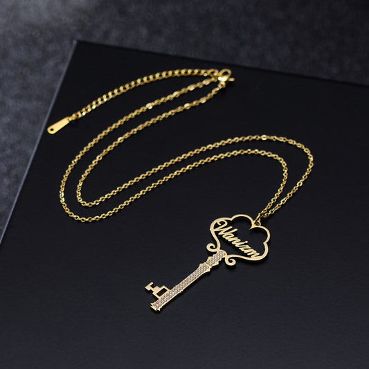Custom Name Key Pendant Necklace for Her