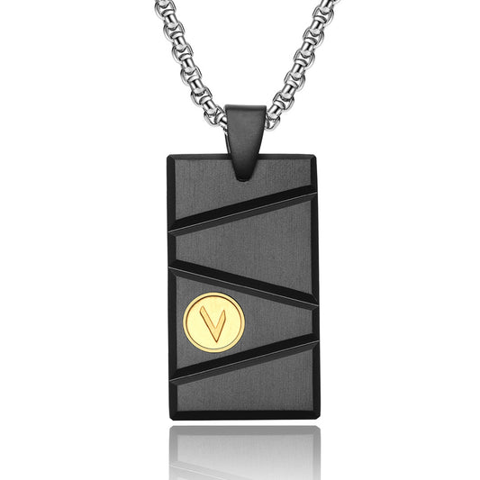 Engraved Beveled Bar Mens Pendant Necklace