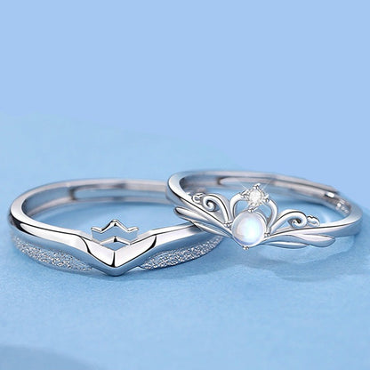 Engraved King Queen Rings Set - Adjustable Size