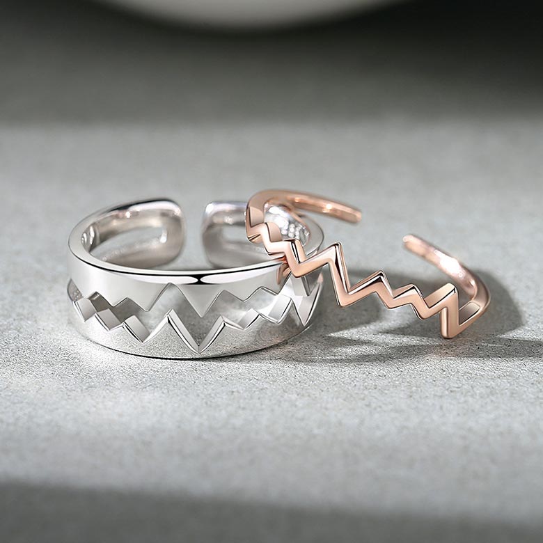 Matching Heartbeat Couple Promise Rings Set