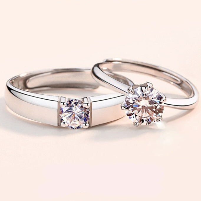 Matching Solitaire Rings Set for Two - 18K Gold Plated Sterling Silver