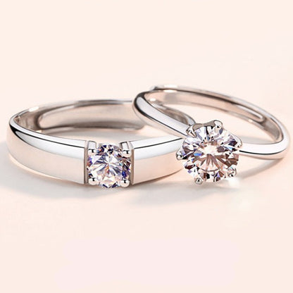 Matching Solitaire Rings Set for Two - 18K Gold Plated Sterling Silver