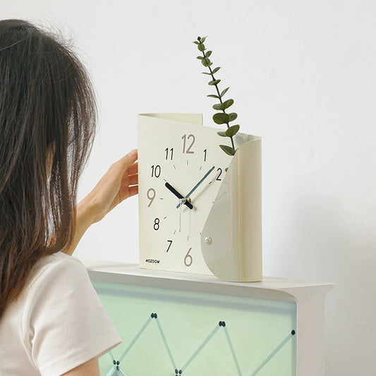 Modern Silent Desk Clock with Integrated Vase