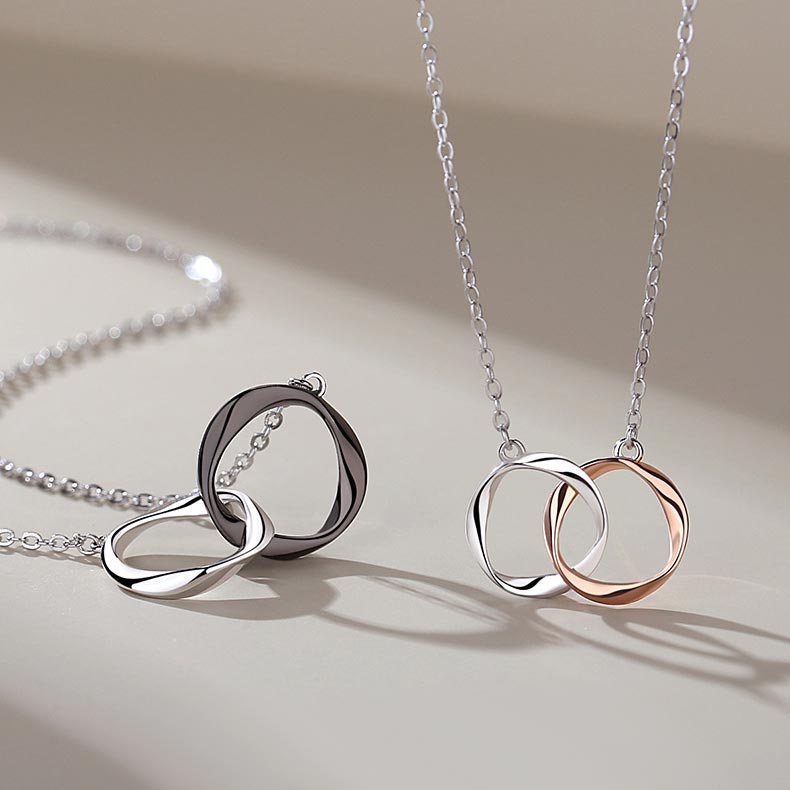 Engraved Double Ring Mobius Pendants Set for 2