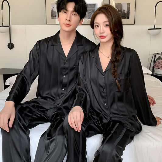 Modern Luxury Faux Silk Couple Pajamas – Minimalist Chic & Elegant