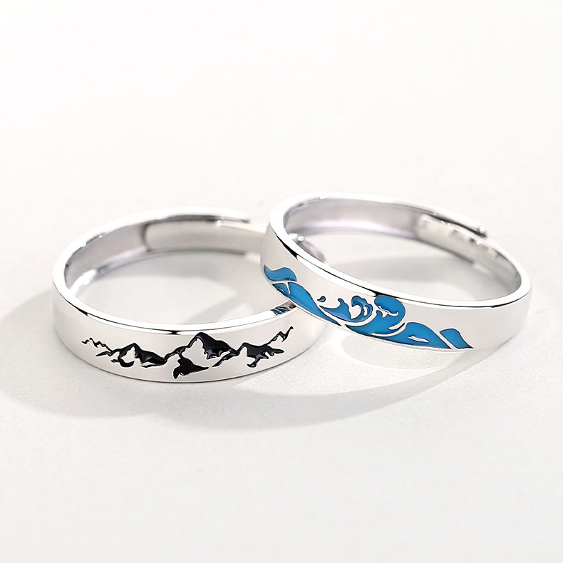 Mountain Ocean Matching Promise Rings Set for 2