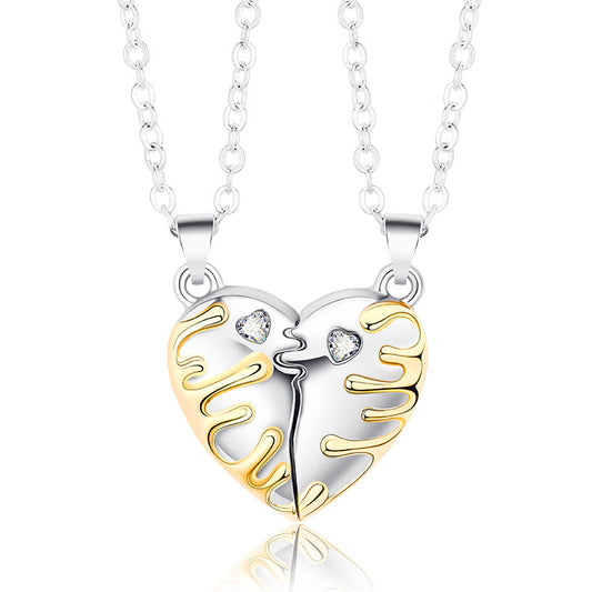 Magnetic Half Hearts Matching Couple Necklaces Set