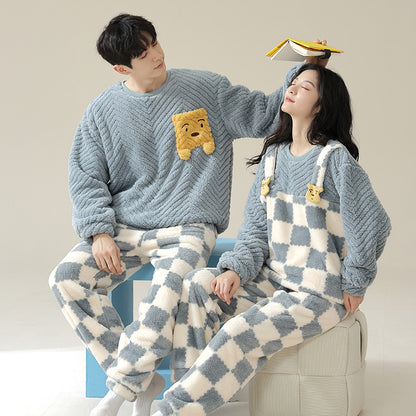 Couple Matching Bear Fleece Pajamas Set