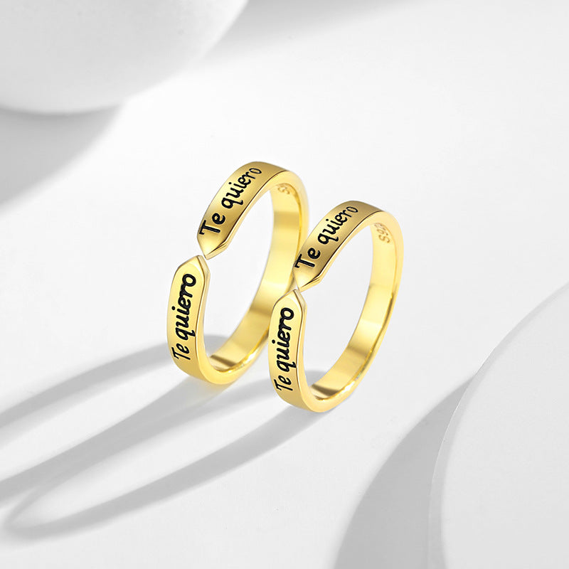 Te Quiero Matching Rings Set - Solid Sterling Silver - Adjustable Size