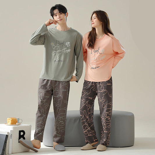 4-Piece Bear Pattern Couples PJs/Loungewear Set