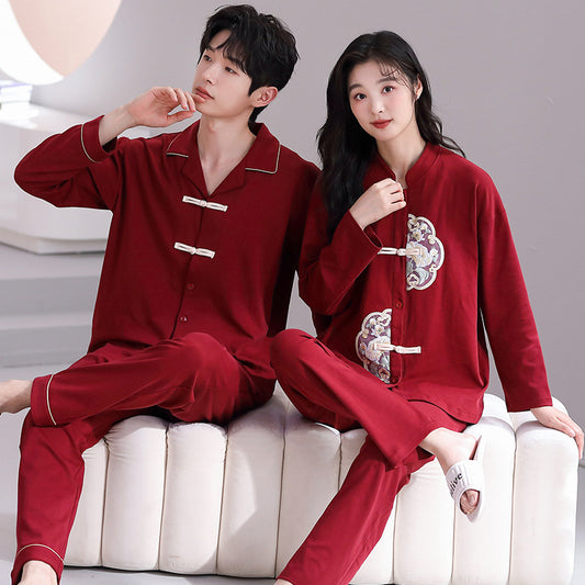 Asian Style Red Pajamas for Couples 100% Cotton