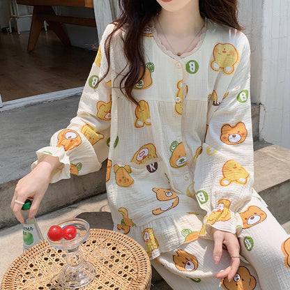 Cute Bear Pajamas Two-Piece Set for Women - 100% Yarn