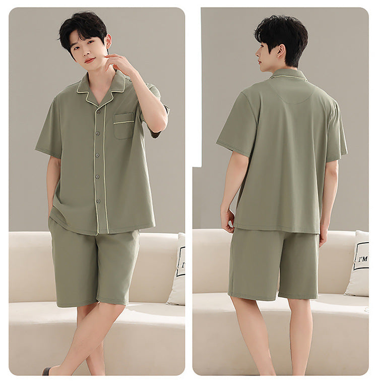 Soft Cotton Couple PJs - Short Sleeve Cardigan Style