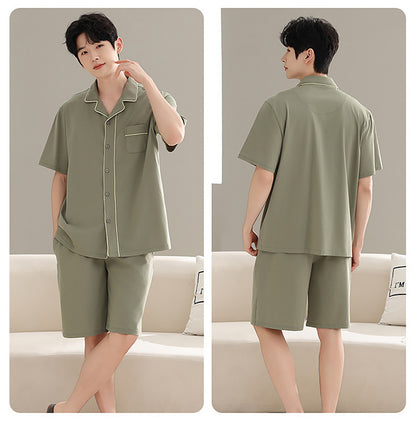 Soft Cotton Couple PJs - Short Sleeve Cardigan Style