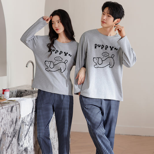 Cute Puppy Graphic 100% Cotton Couple Pajamas