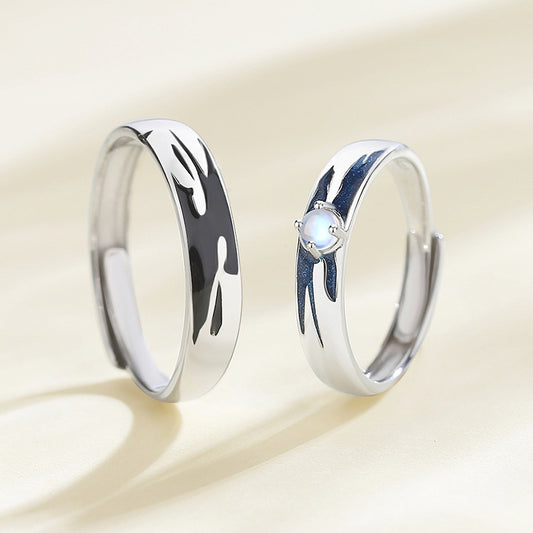 Engravable Moonstone Promise Rings for Couples