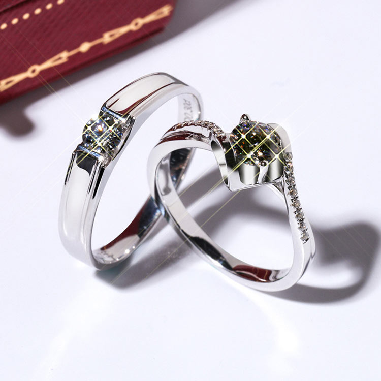 Engraved 0.8 Carat Diamond Couple Wedding Rings Set