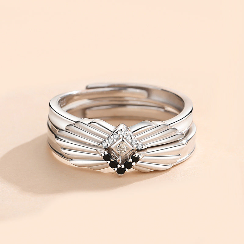 Angel Wings Rings Set for Two - Solid Sterling Silver