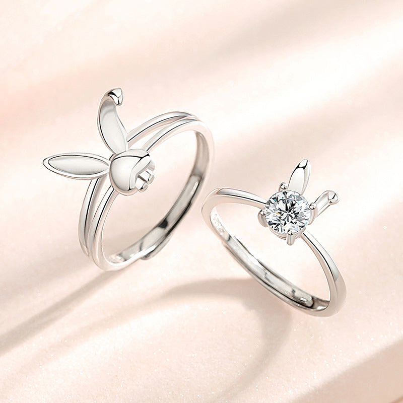 Engravable Cute Bunny Rings Set for Couples