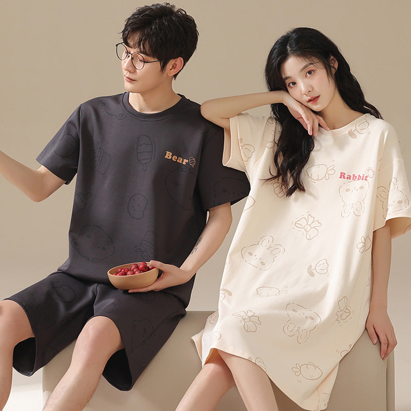 Comfortable Summer Sleepwear for Couples 100% Cotton