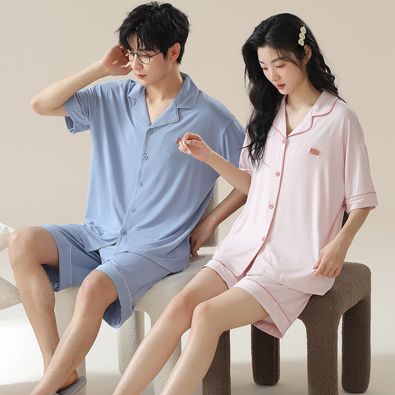 Chic Modal Couple Pajamas - Short Sleeve Premium