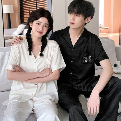 Minimalist Faux Silk Couple Pajamas – Modern Unisex Sleepwear Set by Gullei
