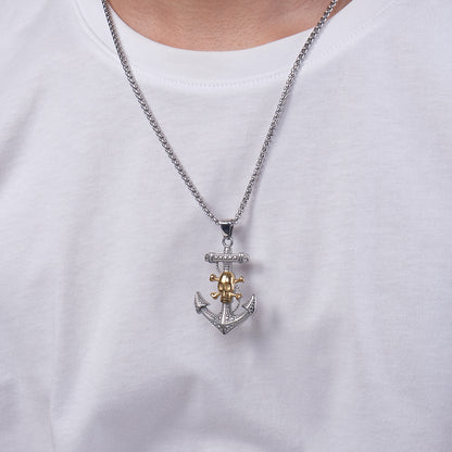 Skull Anchor Mens Pendant Necklace