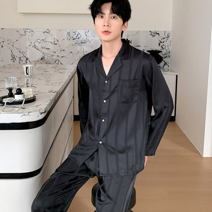 Modern Luxury Faux Silk Couple Pajamas – Minimalist Chic & Elegant