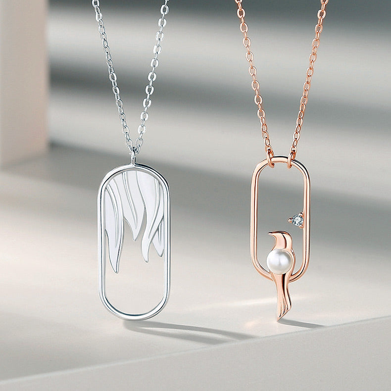 Bird in Cage His Hers Couple Necklaces Set