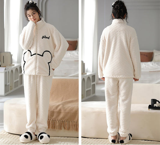 Thick Corel Fleece Winter Bear Pajamas for Couples