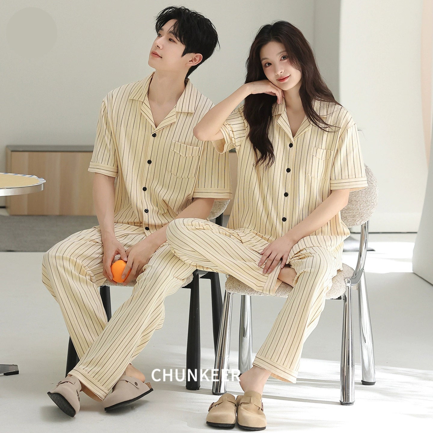 Timeless Pinstripe Cotton Couple Pajamas