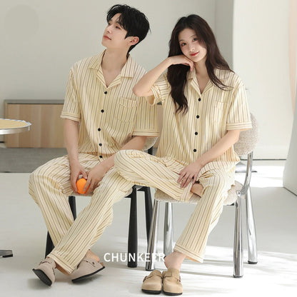 Timeless Pinstripe Cotton Couple Pajamas