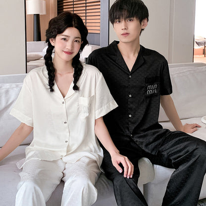 Minimalist Faux Silk Couple Pajamas – Modern Unisex Sleepwear Set by Gullei