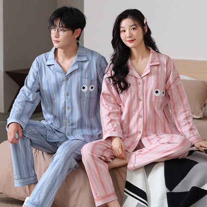 Playful Striped Soft Viscose Couple Pajamas