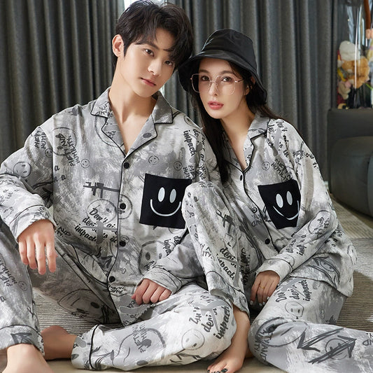Expressive Graffiti Print Couple's Pajama Set