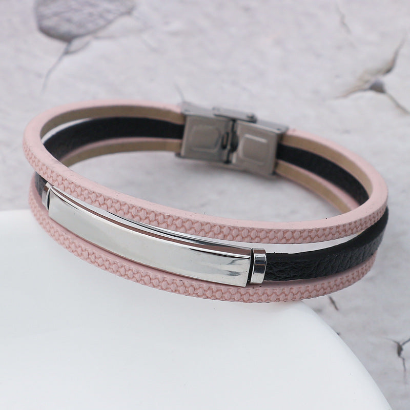 Matching Leather Couple Bracelets with Names Engraved