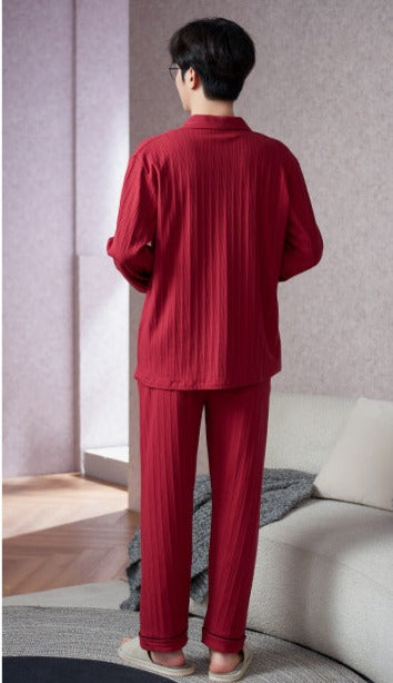 Matching Pajamas Set for Couples Red Pure Cotton