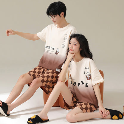 Matching Short Sleeves Shorts Sleepwear Set for Couples