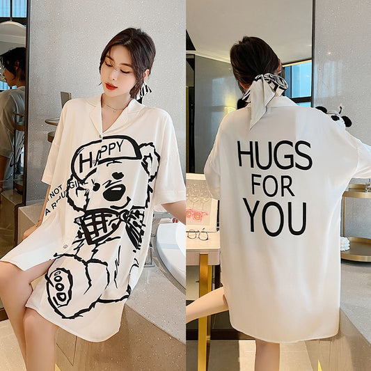 Cooling Bear Graphic Sleep Shirt for Women - Gullei