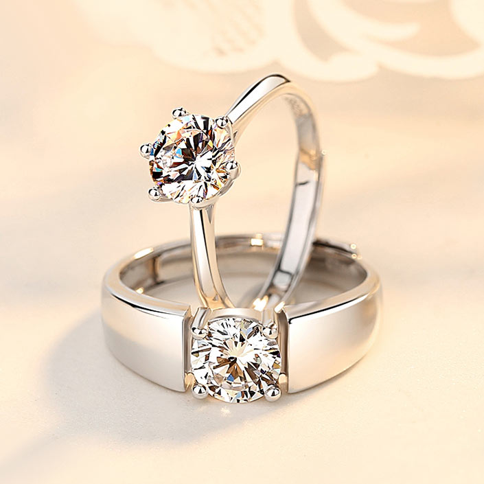 2 Carats Cubic Zirconia Couple Rings Set for 2