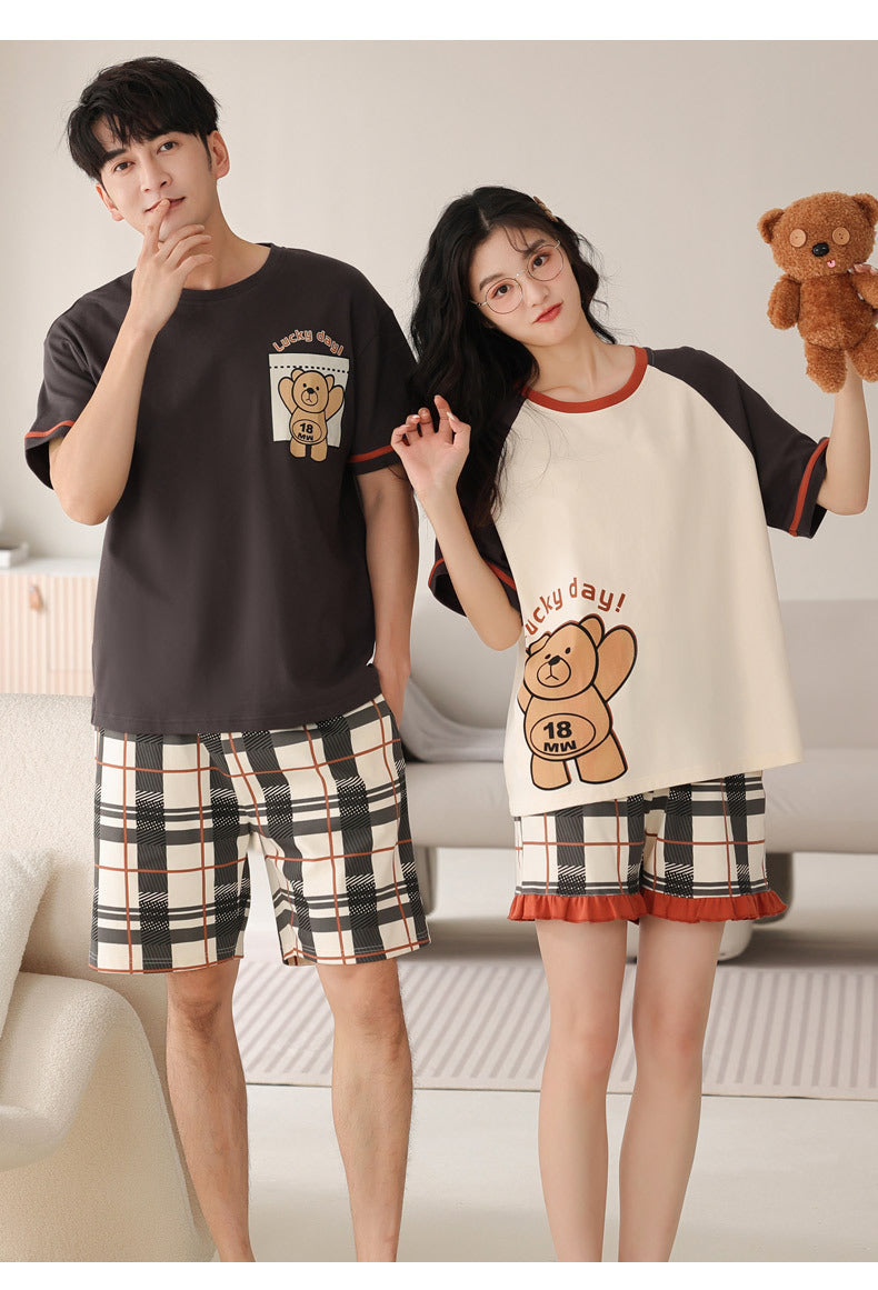 Matching Bear Cotton Summer Pajamas Set for Couples