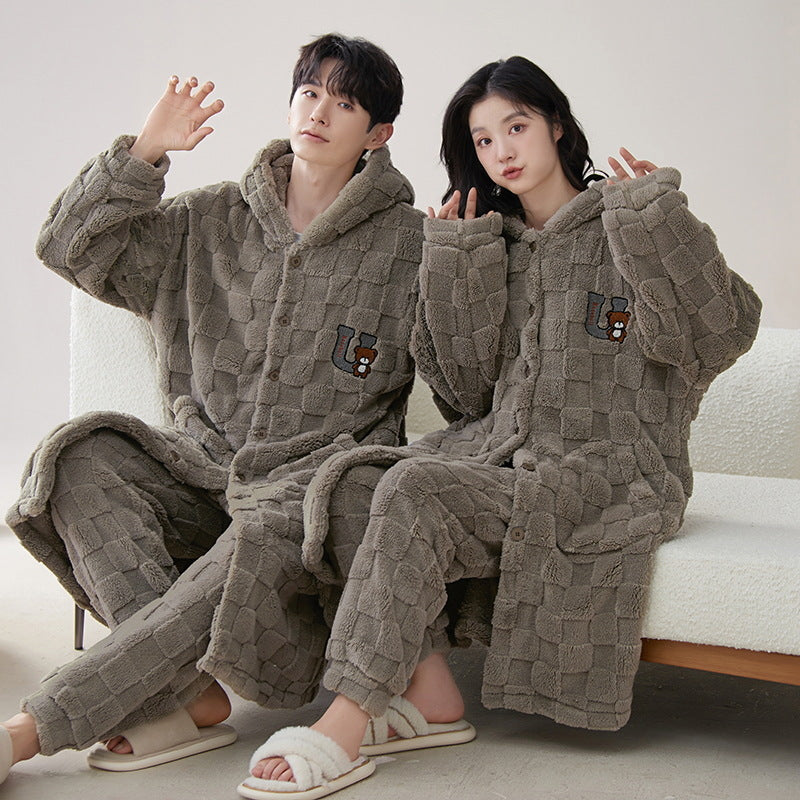 4-Piece Winter Long Hoodie Pajamas Set