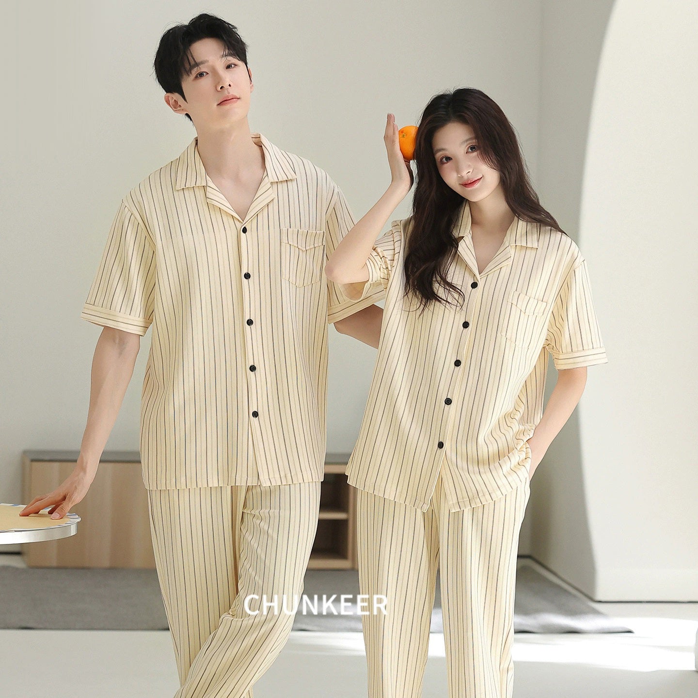 Timeless Pinstripe Cotton Couple Pajamas