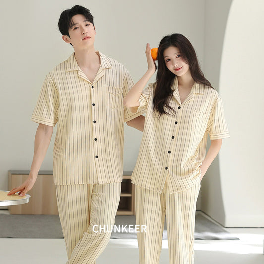 Timeless Pinstripe Cotton Couple Pajamas