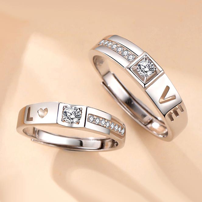 LOVE Moissanite Diamond Wedding Rings Set for a Couple